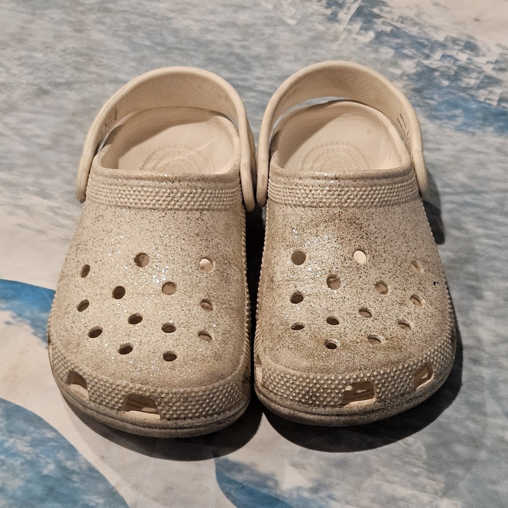 Crocs Kids Girls Classic‎ Glitter Clogs J2 Slip On Shoes